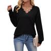 image:imageDokotoo Womens Sweaters Casual V Neck Long Sleeve Lightweight Sweaters Loose Solid Tops Pullover SweaterBlack
