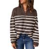 image:imageDokotoo Womens Sweaters Long Sleeve 14 Zip Pullover Polo V Neck Dressy Casual TopsBrown Stripe