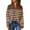 image:imageDokotoo Womens Sweaters Long Sleeve 14 Zip Pullover Polo V Neck Dressy Casual TopsChocolate Brown