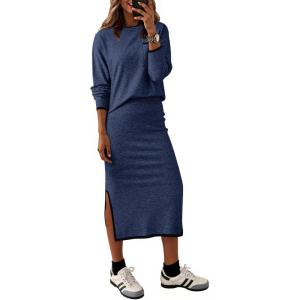 image:imageDokotoo 2 Piece Sets for Women Sweater Dress Knit Travel Outfits Winter Dresses Skirt SetBlue