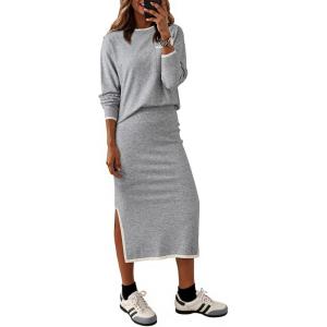 image:imageDokotoo 2 Piece Sets for Women Sweater Dress Knit Travel Outfits Winter Dresses Skirt SetGrey