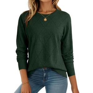 image:imageDokotoo Sweaters for Women Long Sleeve Wool Blend Crewneck Diamond Hollow Out Lightweight Soft Fall Pullover Sweater TopsBlackish Green
