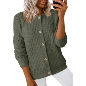 image:imageDokotoo Winter Cardigan Sweaters for Women 2025 Long Sleeve Open Front Button Down JacketMoss Green