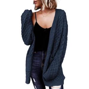 image:imageDokotoo Womens 2026 Fashion Casual Open Front Long Sleeve Chunky Cable Knit Cardigans Sweaters Outerwear Coats with PocketsBlue