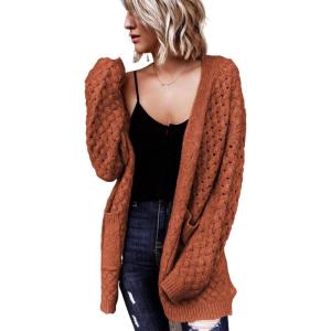 image:imageDokotoo Womens 2026 Fashion Casual Open Front Long Sleeve Chunky Cable Knit Cardigans Sweaters Outerwear Coats with PocketsBrown