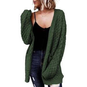 image:imageDokotoo Womens 2026 Fashion Casual Open Front Long Sleeve Chunky Cable Knit Cardigans Sweaters Outerwear Coats with PocketsGreen