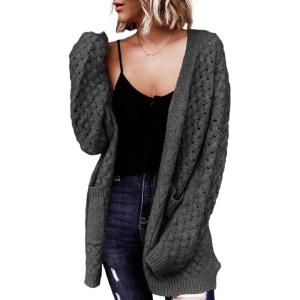 image:imageDokotoo Womens 2026 Fashion Casual Open Front Long Sleeve Chunky Cable Knit Cardigans Sweaters Outerwear Coats with PocketsMist Green