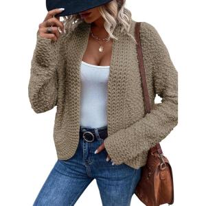 image:imageDokotoo Womens 2026 Fashion Casual Open Front Long Sleeve Chunky Knit Cardigans Sweaters Outerwear CoatsApricot Khaki