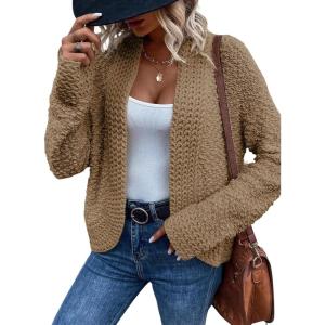 image:imageDokotoo Womens 2026 Fashion Casual Open Front Long Sleeve Chunky Knit Cardigans Sweaters Outerwear CoatsFlaxen