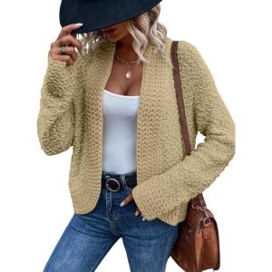 image:imageDokotoo Womens 2026 Fashion Casual Open Front Long Sleeve Chunky Knit Cardigans Sweaters Outerwear CoatsKhaki
