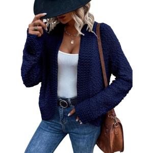 image:imageDokotoo Womens 2026 Fashion Casual Open Front Long Sleeve Chunky Knit Cardigans Sweaters Outerwear CoatsNavy Blue