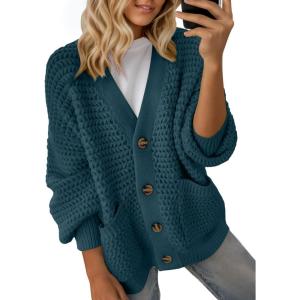image:imageDokotoo Womens 2026 Fashion Casual Open Front Long Sleeve Chunky Knit Cardigans Sweaters Outerwear CoatsReal Teal