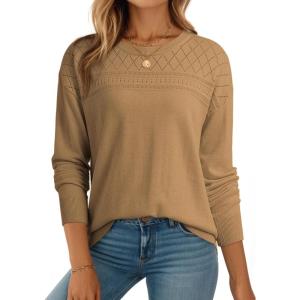 image:imageDokotoo Womens Casual 2026 Wool Hollow Out Fall Winter Sweaters Trendy Lightweight Crochet Pullover TopsCamel