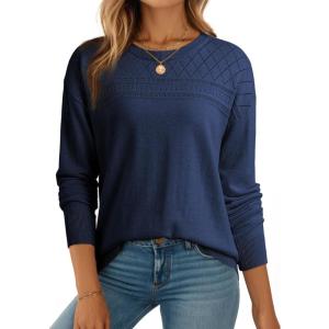 image:imageDokotoo Womens Casual 2026 Wool Hollow Out Fall Winter Sweaters Trendy Lightweight Crochet Pullover TopsDirty Blue