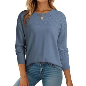 image:imageDokotoo Womens Casual 2026 Wool Hollow Out Fall Winter Sweaters Trendy Lightweight Crochet Pullover TopsDusk Blue