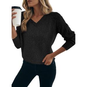 image:imageDokotoo Womens Crochet Sweaters 2025 Winter Casual Lightweight Long Sleeve Hollow Out Sweater TopsBlack