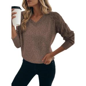 image:imageDokotoo Womens Crochet Sweaters 2025 Winter Casual Lightweight Long Sleeve Hollow Out Sweater TopsCoffee