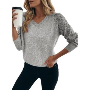 image:imageDokotoo Womens Crochet Sweaters 2025 Winter Casual Lightweight Long Sleeve Hollow Out Sweater TopsLight Grey