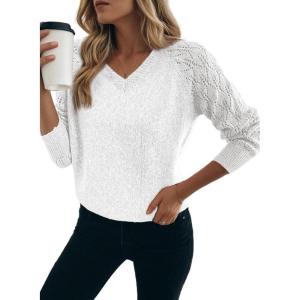 image:imageDokotoo Womens Crochet Sweaters 2025 Winter Casual Lightweight Long Sleeve Hollow Out Sweater TopsWhite