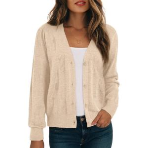 image:imageDokotoo Womens Fall Long Sleeve Lightweight 2025 VNeck Cardigan Button Down Twisted Cable Knit Shrugs SweatersApricot