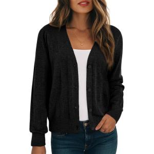 image:imageDokotoo Womens Fall Long Sleeve Lightweight 2025 VNeck Cardigan Button Down Twisted Cable Knit Shrugs SweatersBlack