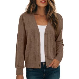 image:imageDokotoo Womens Fall Long Sleeve Lightweight 2025 VNeck Cardigan Button Down Twisted Cable Knit Shrugs SweatersDark Khaki
