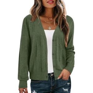 image:imageDokotoo Womens Fall Long Sleeve Lightweight 2025 VNeck Cardigan Button Down Twisted Cable Knit Shrugs SweatersFern Green