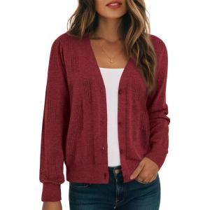image:imageDokotoo Womens Fall Long Sleeve Lightweight 2025 VNeck Cardigan Button Down Twisted Cable Knit Shrugs SweatersVine