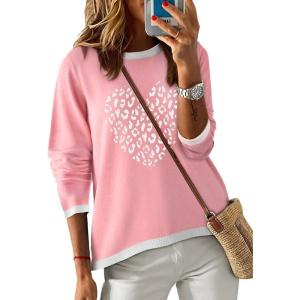 image:imageDokotoo Womens Long Sleeve Sweaters Casual Crewneck Fashion Spring Striped Color Block Shirts High Low Pullover Sweater TopsF Pink 1