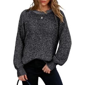 image:imageDokotoo Womens Oversized Cozy Sweaters 2025 Long Sleeve Waffle Knit Casual Chunky Pullover Sweater Winter ClothesBlack