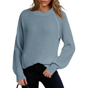 image:imageDokotoo Womens Oversized Cozy Sweaters 2025 Long Sleeve Waffle Knit Casual Chunky Pullover Sweater Winter ClothesBlue