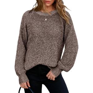 image:imageDokotoo Womens Oversized Cozy Sweaters 2025 Long Sleeve Waffle Knit Casual Chunky Pullover Sweater Winter ClothesDark Brown