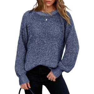 image:imageDokotoo Womens Oversized Cozy Sweaters 2025 Long Sleeve Waffle Knit Casual Chunky Pullover Sweater Winter ClothesNavy Blue