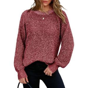 image:imageDokotoo Womens Oversized Cozy Sweaters 2025 Long Sleeve Waffle Knit Casual Chunky Pullover Sweater Winter ClothesRed Dahlia
