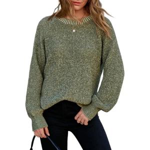 image:imageDokotoo Womens Oversized Cozy Sweaters 2025 Long Sleeve Waffle Knit Casual Chunky Pullover Sweater Winter ClothesVineyard Green