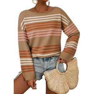 image:imageDokotoo Womens Striped Casual Sweaters 2025 Fall Trendy Loose Fit Knit Pullover TopsDesert Palm
