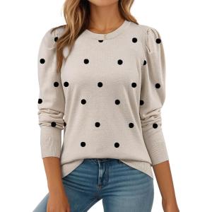 image:imageDokotoo Womens Sweaters 2025 Long Sleeve Crewneck Casual Tops Lightweight Wool Pullover Jumper ShirtsApricot