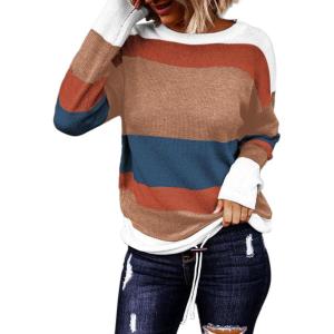image:imageDokotoo Womens Sweaters Striped Fall Winter Outfits 2025 Crewneck Drawstring Color Block Fashion ClothingStraw Yellow