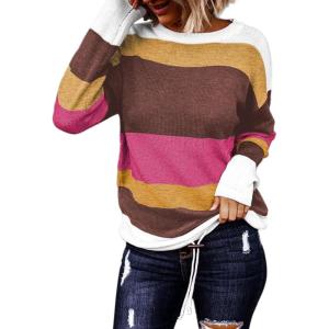 image:imageDokotoo Womens Sweaters Striped Fall Winter Outfits 2025 Crewneck Drawstring Color Block Fashion ClothingWild Ginger