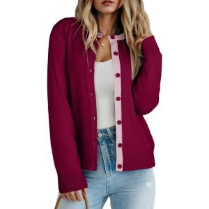 image:imageDokotoo Womens Wool Blend Lightweight Spring Business Casual Cardigan Sweaters TopsBurgundy