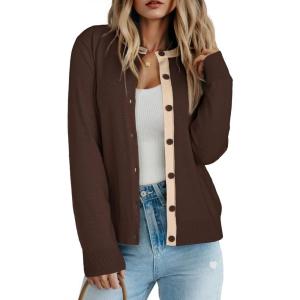 image:imageDokotoo Womens Wool Blend Lightweight Spring Business Casual Cardigan Sweaters TopsChocolate Brown