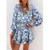 image:imageDokotoo Spring Dresses for Women 2026 Boho Floral Drawstring V Neck Smocked Long Sleeve Ruffle Tiered Chiffon Mini DressBlue