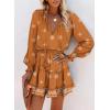 image:imageDokotoo Spring Dresses for Women 2026 Boho Floral Drawstring V Neck Smocked Long Sleeve Ruffle Tiered Chiffon Mini DressKhaki