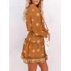 image:imageDokotoo Spring Dresses for Women 2026 Boho Floral Drawstring V Neck Smocked Long Sleeve Ruffle Tiered Chiffon Mini DressKhaki