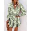 image:imageDokotoo Spring Dresses for Women 2026 Boho Floral Drawstring V Neck Smocked Long Sleeve Ruffle Tiered Chiffon Mini DressLight Green