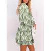 image:imageDokotoo Spring Dresses for Women 2026 Boho Floral Drawstring V Neck Smocked Long Sleeve Ruffle Tiered Chiffon Mini DressLight Green