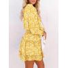 image:imageDokotoo Spring Dresses for Women 2026 Boho Floral Drawstring V Neck Smocked Long Sleeve Ruffle Tiered Chiffon Mini DressYellow