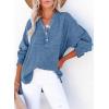 image:imageDokotoo Womens Casual Button V Neck Long Sleeve Shirts Oversized Solid Blouses TopsDark Blue