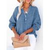 image:imageDokotoo Womens Casual Button V Neck Long Sleeve Shirts Oversized Solid Blouses TopsDark Blue