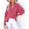 image:imageDokotoo Womens Casual Button V Neck Long Sleeve Shirts Oversized Solid Blouses TopsRose Red
